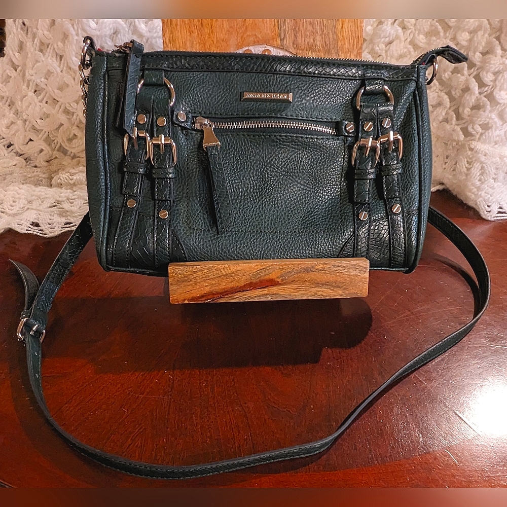 Dana Buchman Crossbody Purse, Green Faux Leather with Hardware Accents